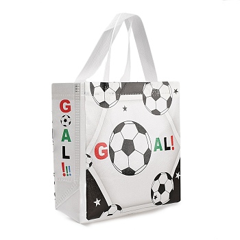 Football Printed Non-Woven Waterproof Tote Bags, Heavy Duty Storage Reusable Shopping Bags, Rectangle, White, 28x21.7x0.2cm, Unfolded: 230x217x110mm