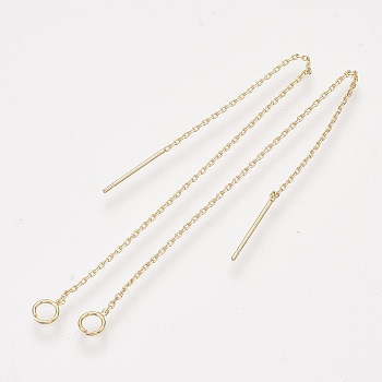 Brass Stud Earring Findings, Ear Threads, with Loop, Real 18K Gold Plated, 105x0.7mm, Hole: 3mm, Pin: 0.8mm