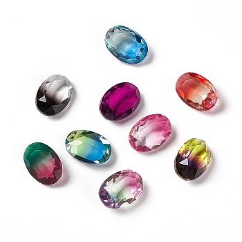 Faceted K9 Glass Rhinestone Cabochons, Pointed Back, Oval, Mixed Color, 14x10x5.8mm