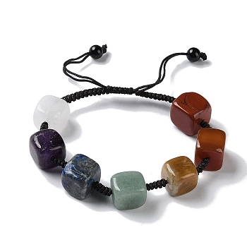 Square Natural Mixed Gemstone Braided Bead Bracelets, Chakra Theme Adjustable Bracelet, Inner Diameter: 2~2-7/8 inch(5~7.4cm)