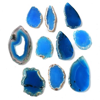 Dyed Mixed Shape Natural Agate Gemstone Big Pendants, Midnight Blue, 39~85x26~62x5~6mm, Hole: 2mm