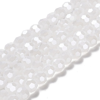 Electroplate Glass Beads Strands, Faceted(32 Facets), Pearl Luster Plated, Round, WhiteSmoke, 8mm, Hole: 1mm, about 66~69pcs/strand, 19.29~19.57 inch(49~49.7cm)