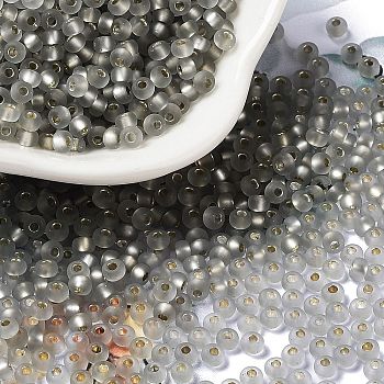 8/0 Glass Seed Beads, Frosted, Silver Lined, Round, Black, 3x2mm, Hole: 1mm