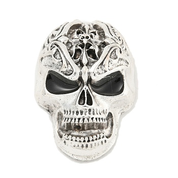 Alloy Enamel Cabochons, Halloween Theme Skull, Antique Silver, 46x31.50x17mm