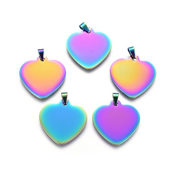 Ion Plating(IP) 304 Stainless Steel Pendants, Heart, Stamping Blank Tag, Rainbow Color, 26x25x1mm, Hole: 3x5mm