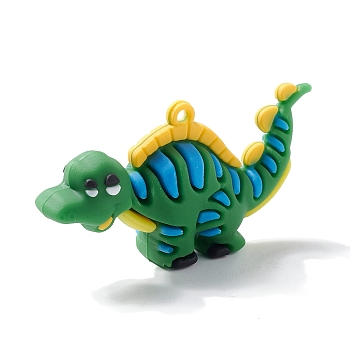 PVC Plastic Cartoon Pendants, for DIY Keychain Making, Dinosaur, Green, 36x67~73x19mm, Hole: 3.5mm