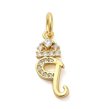 Brass Micro Pave Cubic Zirconia Pendants, with Jump Ring, Letter Q, 17x8.5x2mm, Ring: 6x1mm, Inner Diameter: 4mm