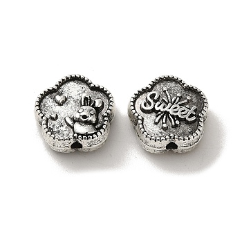 Tibetan Style Alloy Beads, Cadmium Free & Lead Free, Antique Silver, Flower, 13x13x5mm, Hole: 1.6mm, about 359pcs/1000g