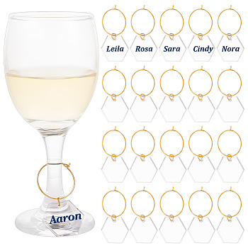 Transparent Acrylic Hexagon Wine Glass Charms, with Brass Hoop Earring Findings, Clear, 53mm, 24pcs/set