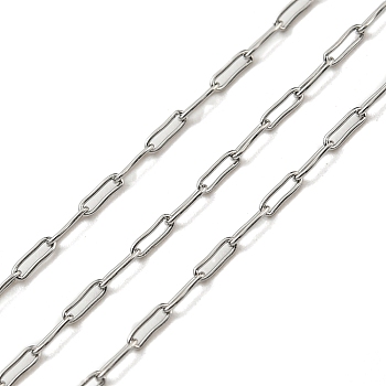 304 Stainless Steel Chains, Paperclip Chains, Soldered, with Spool, Stainless Steel Color, 3.2x1x0.3mm