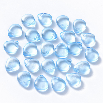 Transparent Spray Painted Glass Beads, Top Drilled Beads, with Glitter Powder, Teardrop, Light Sky Blue, 12.5x10.5x5.5mm, Hole: 0.9mm