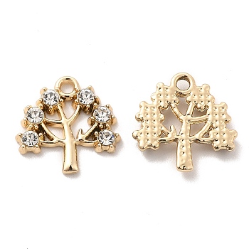 UV Plating Alloy Pendants, with Crystal Rhinestone, Tree of Life Charms, Golden, 15x15x2mm, Hole: 1.5mm