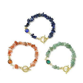 3Pcs 3 Style Natural Mixed Gemstone Chips Beaded Bracelets Set for Women, 7-5/8~7-7/8 inch(19.5~20cm), 1Pc/style