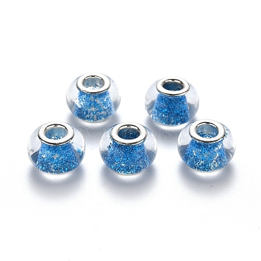 Dodger Blue Rondelle Glass+Brass Core European Beads