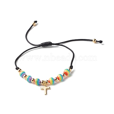 Strip Resin Round Beads Adjustable Cord Bracelet for Girl Women(BJEW-JB06754)-5