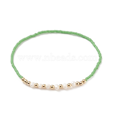 Natural Pearl & Glass Seed & Brass Beaded Stretch Bracelet for Women(BJEW-JB08977)-4