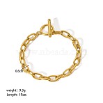 Simple 304 Stainless Steel Cable Chain Bracelets, Ion Plating(IP) for Summer Beach, Real 18K Gold Plated, 7-1/2 inch(19cm), 6mm(PM6439-8)