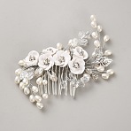 Iron Hair Combs, Hair Accessories for Women, with Plastic Beads and Polymer Clay, Platinum, 110x100x17mm(OHAR-WH20008-10P)