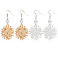 2 Pairs 2 Colors Alloy Sun with Smiling Face Dangle Earrings with Plastic Pearl Beaded, Long Drop Earrings for Women, Mixed Color, 62.5mm, Pin: 0.5mm, 1 Pair/color(EJEW-AN0001-82)