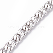 201 Stainless Steel Cuban Link Chains, Chunky Curb Chains, Twisted Chains, Unwelded, Textured, Stainless Steel Color, 7mm, Links: 10x7x1.8mm(CHS-L020-034A-P)