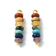 7 Chakra Gemstone Beaded Pendants, Rondelle Charms with Brass Findings, Mixed Dyed and Undyed, Golden, 20x5mm, Hole: 1.8mm(PALLOY-JF02527-02)