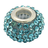 Resin Rhinestone Beads, with Silver Color Brass Double Cores, Grade A, Rondelle, Aquamarine, 10x7mm, Hole: 2.5mm(CPDL-H001-10x7mm-8)