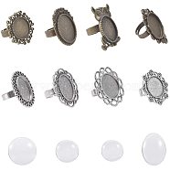DIY Ring Making, Adjustable Iron & Alloy Finger Rings Components and Clear Glass Cabochons, Mixed Shapes, Antique Bronze & Antique Silver, 118x72x35mm(DIY-NB0002-72)