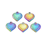 Ion Plating(IP) 304 Stainless Steel Pendants, Textured, Heart, Rainbow Color, 16.5x15.5x4mm, Hole: 1.2mm(STAS-T063-190M)