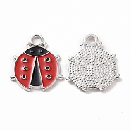 Alloy Enamel Pendants, Ladybug Charm, Platinum, 19x16x1.5mm, Hole: 2.5mm(ENAM-B054-04P-01)