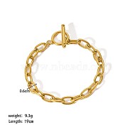 Simple Stainless Steel Cable Chains Bracelets for Summer Beach, Real 18K Gold Plated, 7-1/2 inch(19cm), 6mm(PM6439-8)