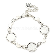 Antique Silver Plated Alloy Link Chain Bracelet Making, Fit for Cabochons, Moon, 6-3/4 inch(17.1cm), Tray: 12mm(MAK-K023-02D-AS)