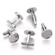 Flat Round Stainless Steel Cuffinks, Stainless Steel Color, 19.5x18x16mm, Tray: 14mm(STAS-P207-08P-D)