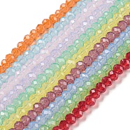 Baking Painted Transparent Glass Beads Strands, Imitation Opalite, Faceted, Round, Mixed Color, 3.5x2.5~3mm, Hole: 0.8mm, about 137~139pcs/strand, 15.94~16.10 inch(40.5~40.9cm)(DGLA-A034-J2mm-B)