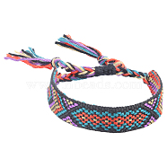 Polyester-cotton Braided Rhombus Pattern Cord Bracelet, Ethnic Tribal Adjustable Brazilian Bracelet for Women, Dark Slate Gray, 5-7/8~11 inch(15~28cm)(FIND-PW0013-001A-17)
