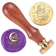 Wax Seal Stamp Set, Golden Tone Brass Sealing Wax Stamp Head, with Wood Handle, for Envelopes Invitations, Gift Card, Moon, 83x22mm, Stamps: 25x14.5mm(AJEW-WH0208-838)