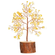 Natural Citrine Chips Tree of Life Decorations, Column Wood Base with Copper Wire Feng Shui Energy Stone Gift for Home Office Desktop Decoration, 60x160mm(PW-WG59627-02)