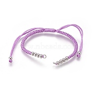 Nylon Cord Braided Bead Bracelets Making, with Brass Beads, Long-Lasting Plated, Real Platinum Plated, Lilac, 10-1/4 inch~11-5/8 inch(26~29.6cm)(BJEW-F360-FP10)