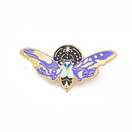 Moth Enamel Pin, Light Gold Alloy Brooch for Backpack Clothes, Butterfly Pattern, 15x30x1.5mm, Pin: 0.6mm(JEWB-P015-J01)