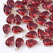 Transparent Glass Charms, with Brass Findings, Faceted, Teardrop, Light Gold, Red, 15x8x6mm, Hole: 1.2mm(X-GLAA-T007-11E)