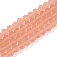 Transparent Glass Beads Strands, Faceted, Frosted, Rondelle, Light Salmon, 8mm, Hole: 1mm, about 64~65pcs/strand, 40~41cm(X-EGLA-A044-T8mm-MD21)