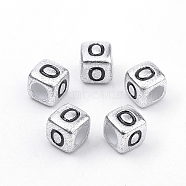 Plated Acrylic Beads, Horizontal Hole, Cube with Letter, Antique Silver, Letter.O, 6mm, Hole: 3mm(X1-PB43C9308-O)