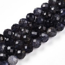 Natural Cordierite/Iolite/Dichroite Beads Strands, Round with Faceted, 5.6~6.5mm, Hole: 0.8mm, about 32~33pcs/strand, 7.60~7.83''(19.3~19.9cm)(G-S345-6mm-27)