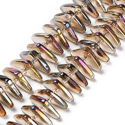 Electroplate Glass Beads Strands, Triangle, Camel, 9x15.5~16x2.8~3mm, Hole: 1mm, about 119~131pcs/strand, 24.21''~24.41''(61.5~62cm)(GLAA-K061-04A-HP03)