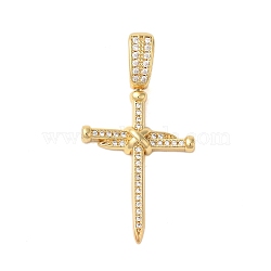 Rack Plating Brass Micro Pave Clear Cubic Zirconia Perdants, Cadmium Free & Lead Free, Long-Lasting Plated, Corss, Real 18K Gold Plated, 50mm, Pendnat: 38x26x5mm, Hole: 11x6mm(KK-C067-01B-G)