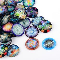 Glass Cabochons, Half Round/Dome, Kaleidoscope Pattern, Mixed Color, 12x4mm(GGLA-L012-12mm-M)