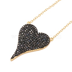 Brass Micro Pave Cubic Zirconia Heart Pendant Necklaces, with Lobster Claw Clasps, Long-Lasting Plated, Real 18k Gold Plated, Black, 16-1/4 inch(41.4cm)(NJEW-Z003-01B)