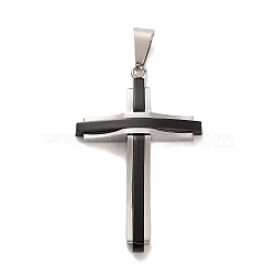 304 Stainless Steel Pendants, Cross Charm, Religion, Black & Stainless Steel Color, 46.5x29x5mm, Hole: 8.8x4mm(STAS-Z080-07EB)