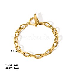 Simple 304 Stainless Steel Cable Chain Bracelets, Ion Plating(IP) for Summer Beach, Real 18K Gold Plated, 7-1/2 inch(19cm), 6mm(PM6439-8)