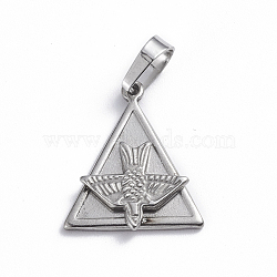 201 Stainless Steel Pendants, Triangle with Bird, Stainless Steel Color, 22.5x19x2.5mm, Hole: 5.5x7.5mm(STAS-O113-06A)
