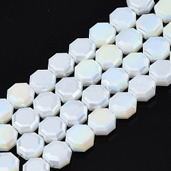 Electroplate Opaque Solid Color Glass Beads Strands, AB Color Plated, Half Plated, Faceted, Octagon, Creamy White, 7~8x7~8x4mm, Hole: 1.2mm, about 72pcs/strand, 20.47 inch(52cm)(EGLA-N002-27-A07)